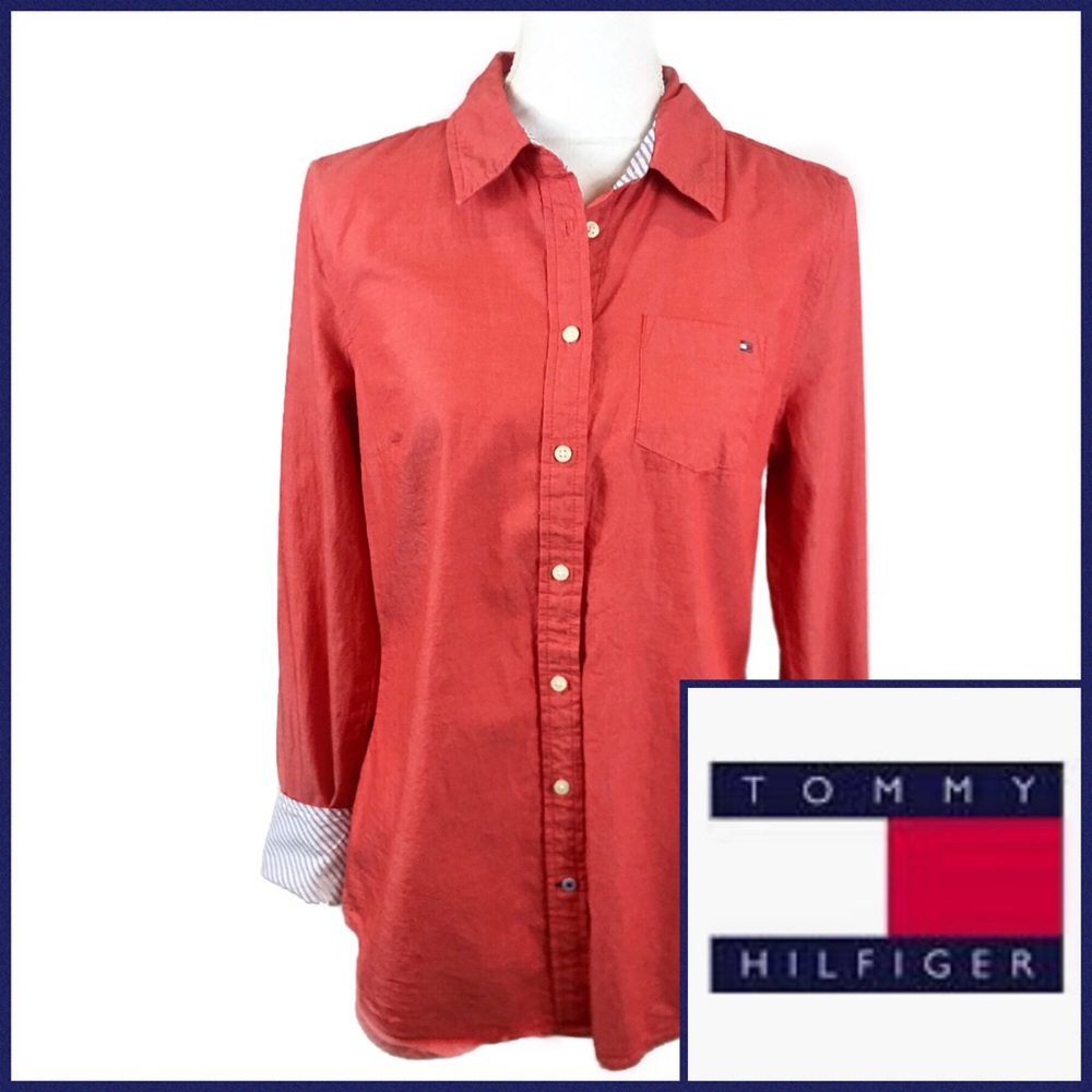 Tommy Hilfiger Red Button Down Shirt Size M